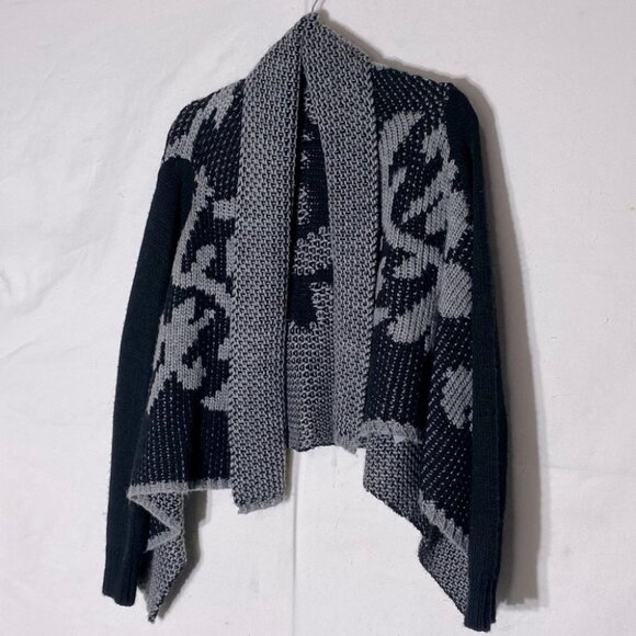 5/$25 Alison Sheri Black Grey Knit Open Front Waterfall Cardigan M - Picture 11 of 11